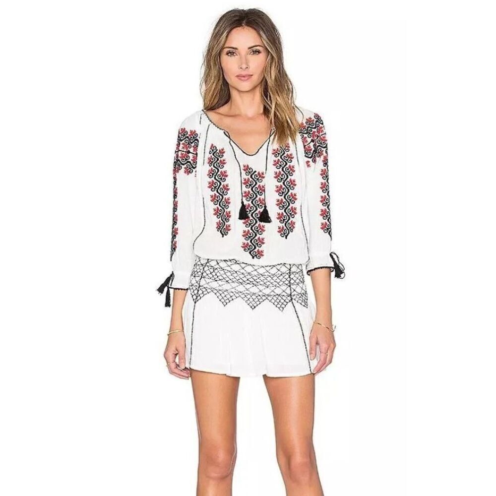 ULLA JOHNSON SAMIRA EMBROIDERED WHITE MINI DRESS